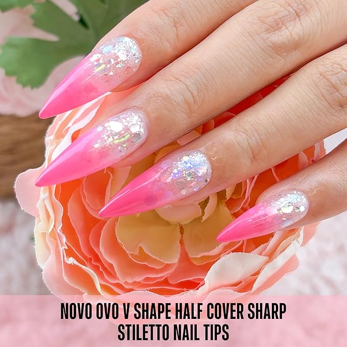 V Shape Half Cover Sharp Stiletto Nail Tips 480