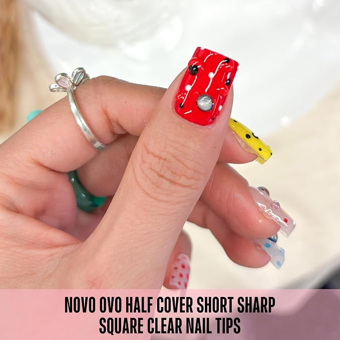 Half Cover Short Sharp Square Clear Nail Tips 480