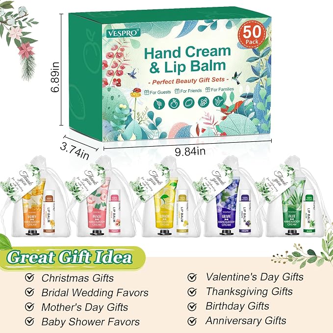 50 Sets Hand Cream and Lip Balm Gifts