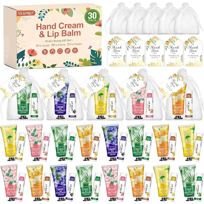 30 Sets Hand Cream and Lip Balm Gifts