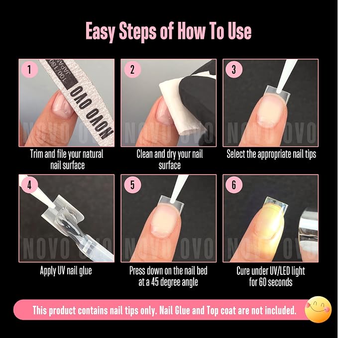 Half Cover Short Sharp Square Clear Nail Tips 480