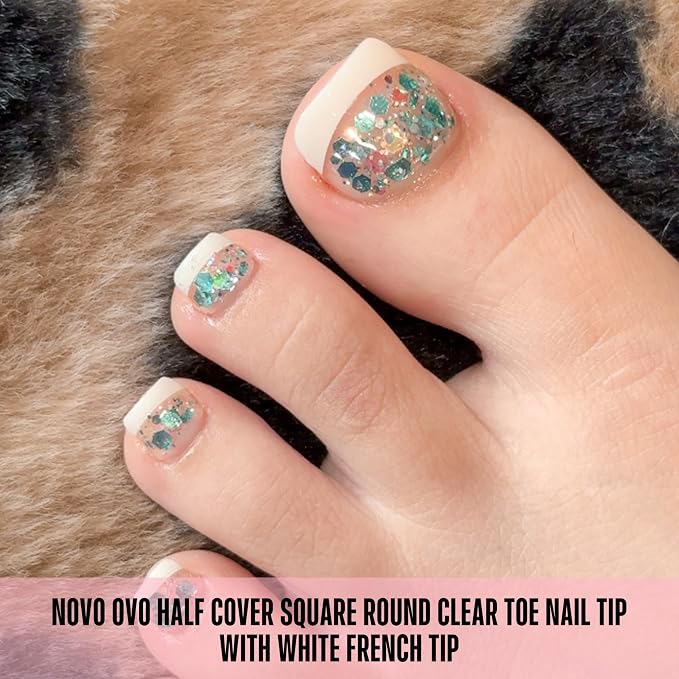 Half Cover Round Clear Toe nail tip with White French Tip