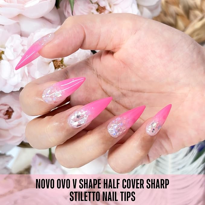 V Shape Half Cover Sharp Stiletto Nail Tips 480