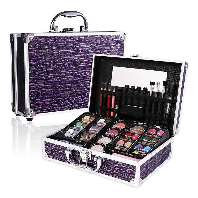 Purple Train Case with Makeup Kit