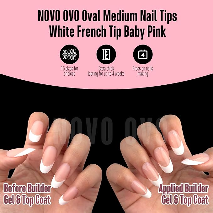 Oval White French Tip Baby Pink