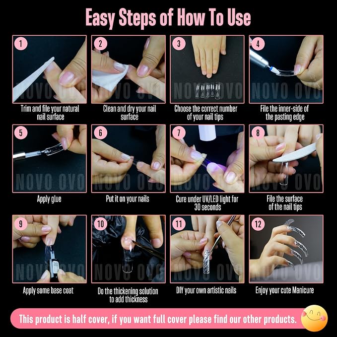 XXL Half Cover Curved Square Nail Tips 240