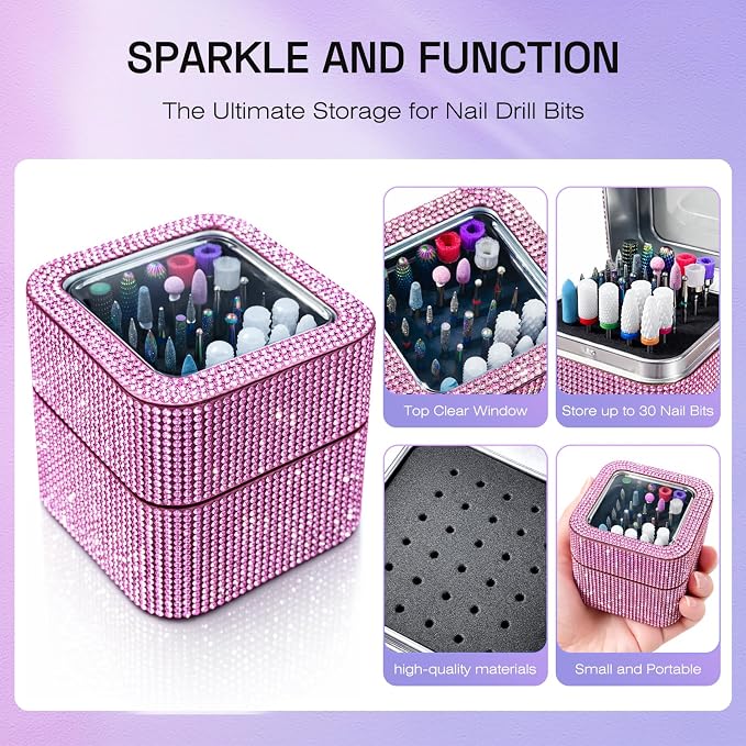30Pcs Nail Bits with Pink Case