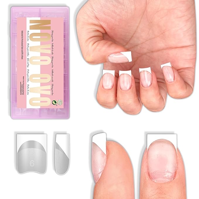 Half Cover Short Square White French Tip Nail Tips 224