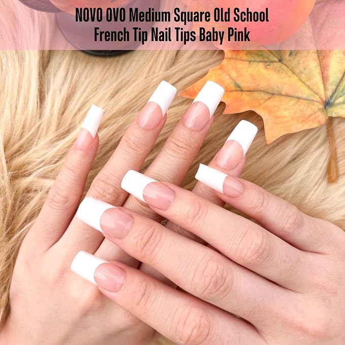 Square Wide White French Tip Baby Pink