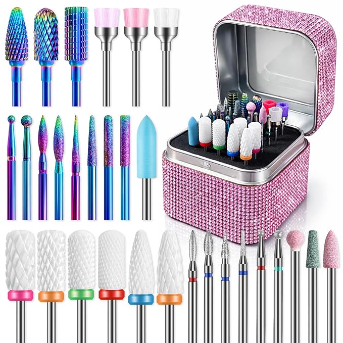 30Pcs Nail Bits with Pink Case