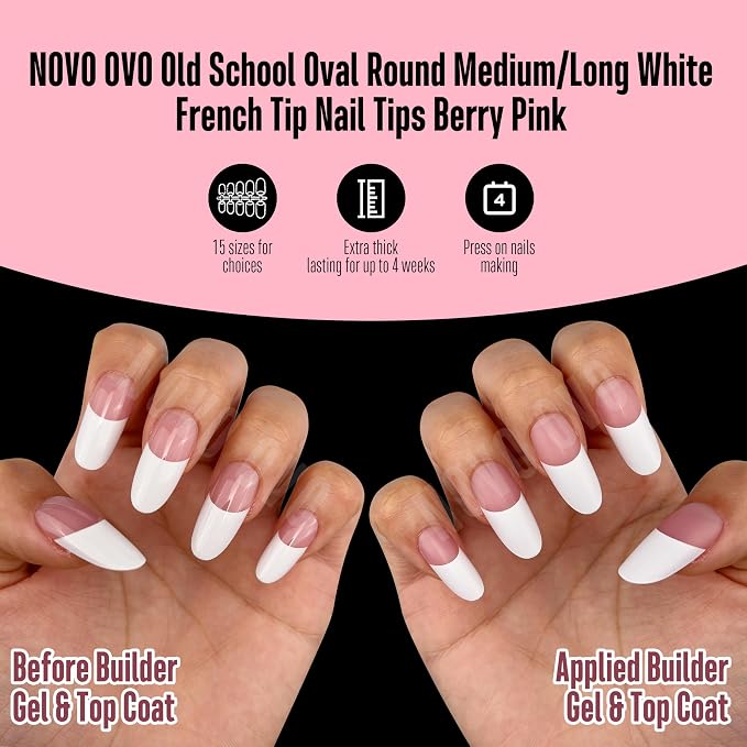 Medium/Long Oval Round Old School White French Tip Berry Pink 240