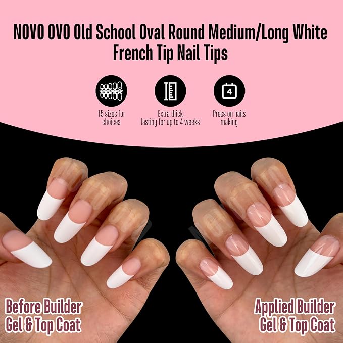 Medium/Long Oval Round Old School White French Tip Baby Pink 240