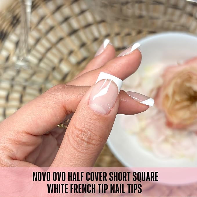 Half Cover Short Square White French Tip Nail Tips 224