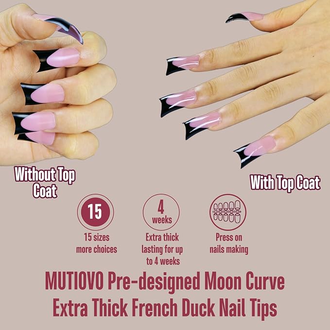 Duck Nails Black French Tips Berry Pink Moon Curve