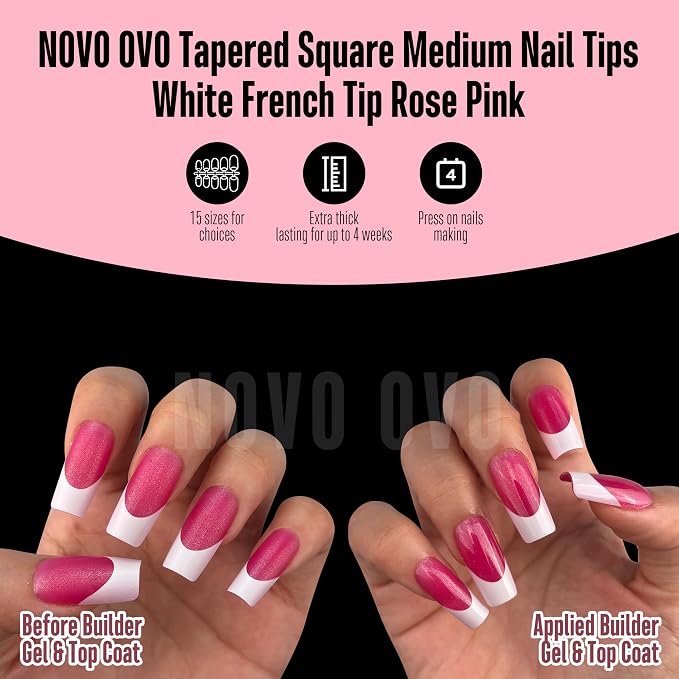 Square White French Tip Rose Pink