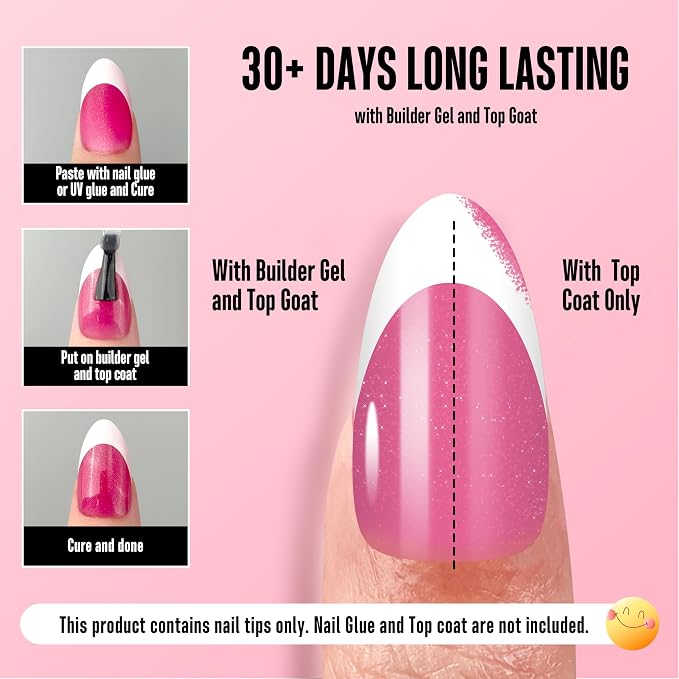 Almond White French Tip Rose Pink