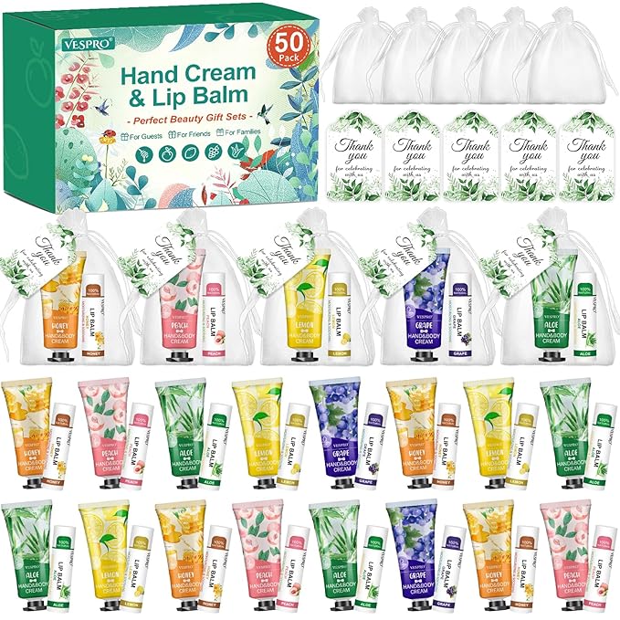 50 Sets Hand Cream and Lip Balm Gifts