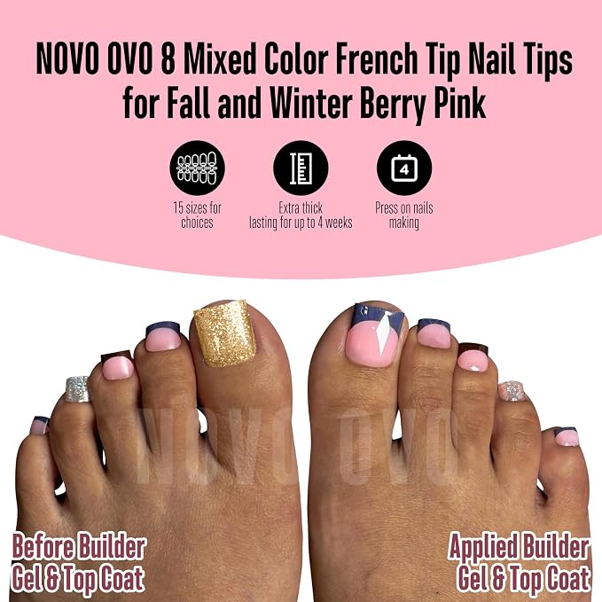 Sharp Square Toe Nail Tips BERRY PINK 8 color for winter
