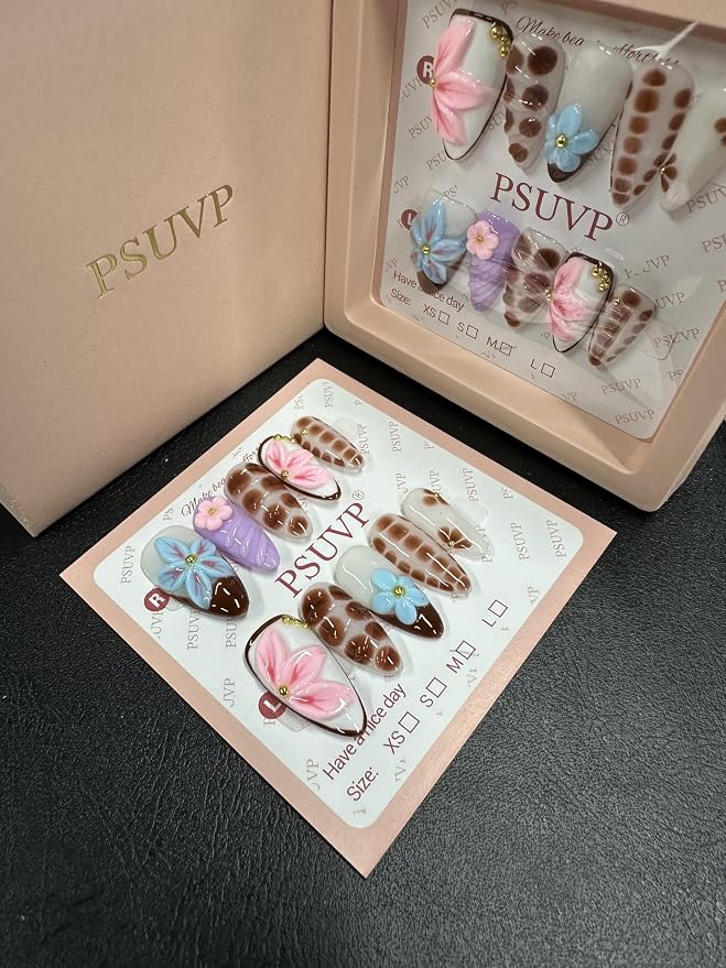 3D Dopamine Leopard Floral Handmade Nails