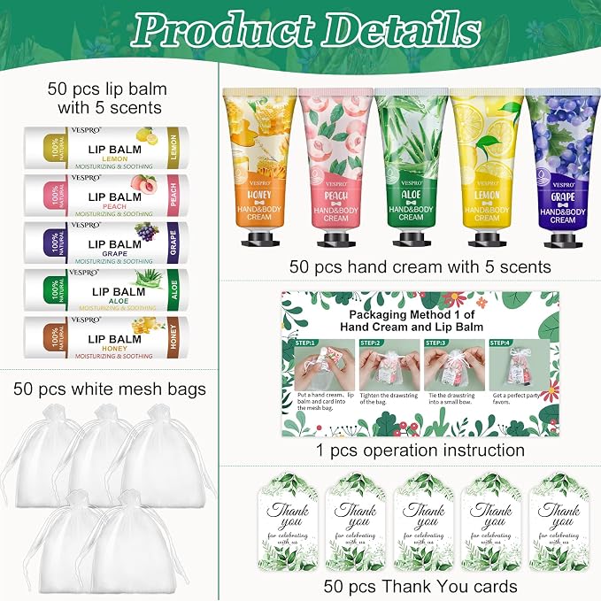 50 Sets Hand Cream and Lip Balm Gifts