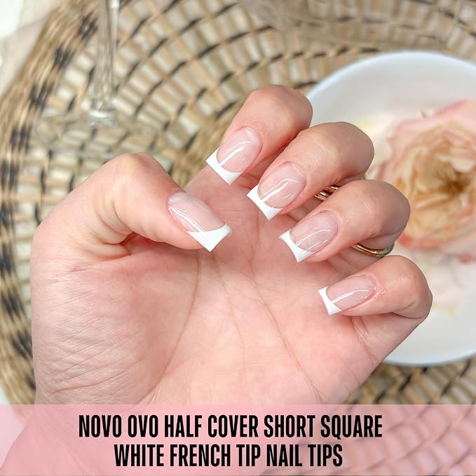 Half Cover Short Square White French Tip Nail Tips 224