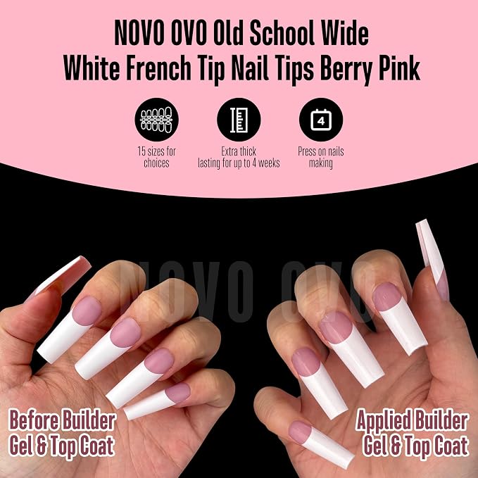Square Long Wide White French Tip Berry Pink 240
