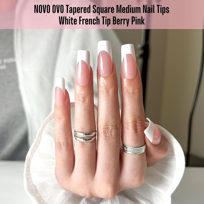 Square White French Tip Berry Pink