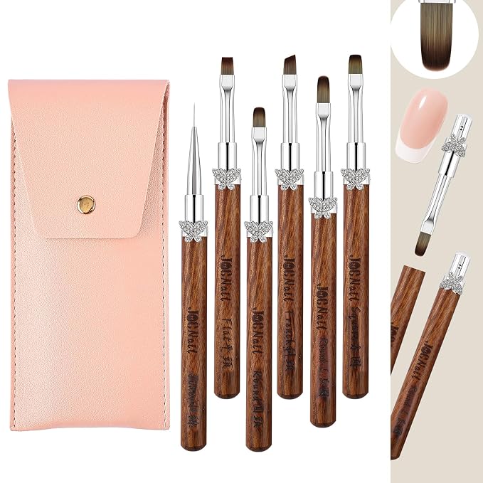 Nail Art Brushes 6pcs Pink Pouch