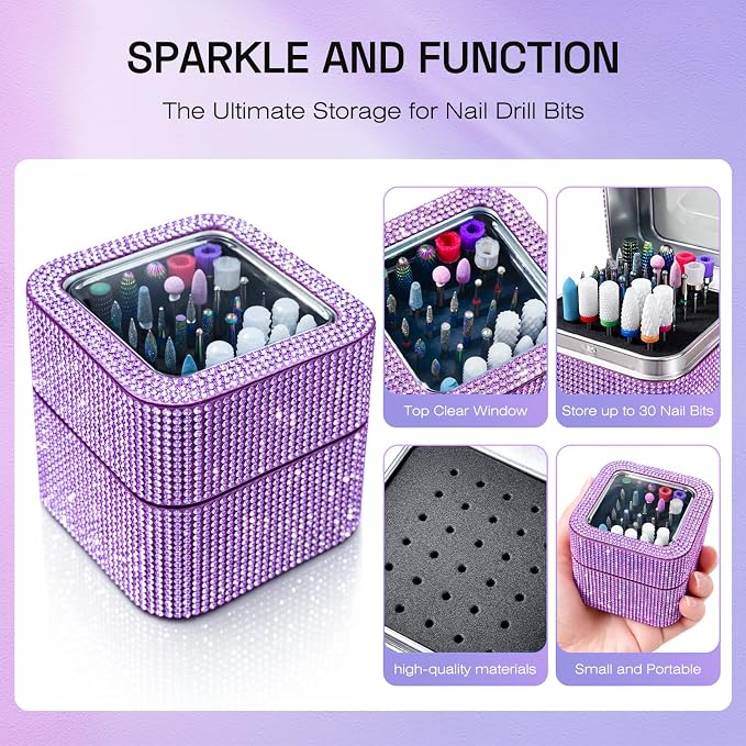 30Pcs Nail Bits with Purple Case