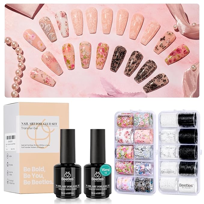2Pcs Nail Foil Glue with Lace Stickers