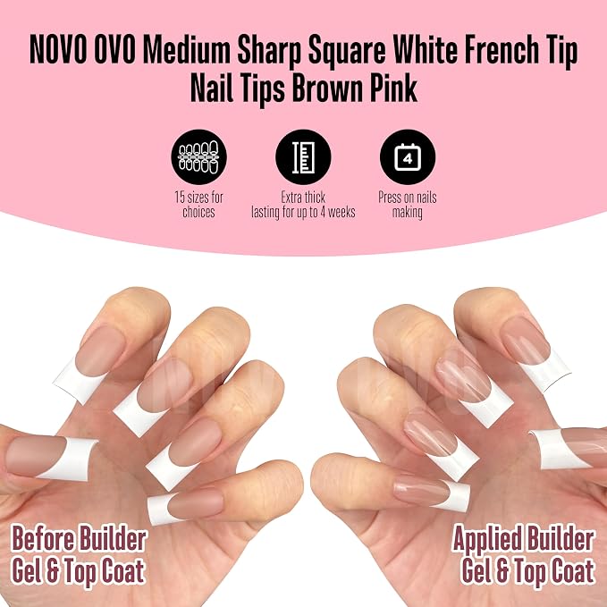 Sharp Square White French Tip Brown Pink
