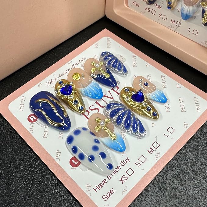 3D Cobalt Blue Baroque Luxury Nails