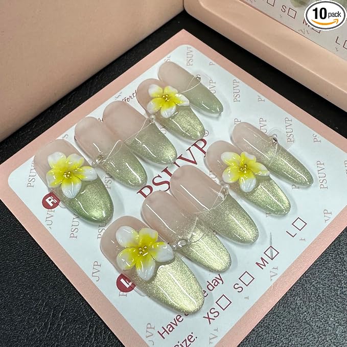 3D Frangipani Cat Eye Press On Nails