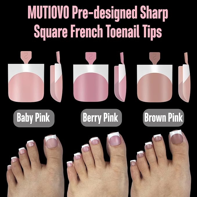 Sharp Square French tip Toe Nail Tips Baby Pink