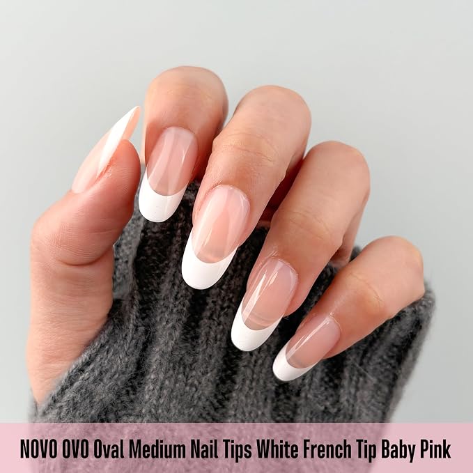 Oval White French Tip Baby Pink