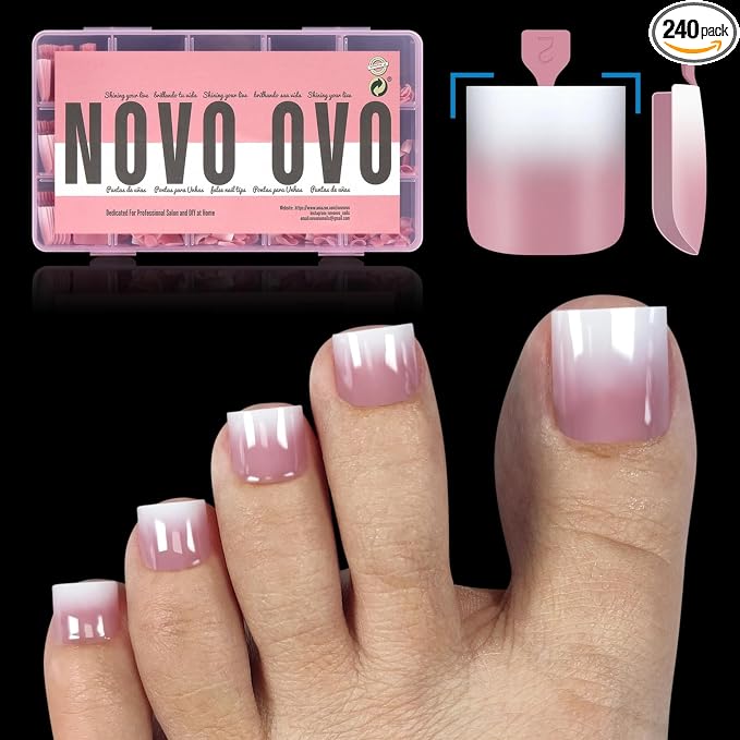 Sharp Square Toe Nail tips Ombre Berry Pink