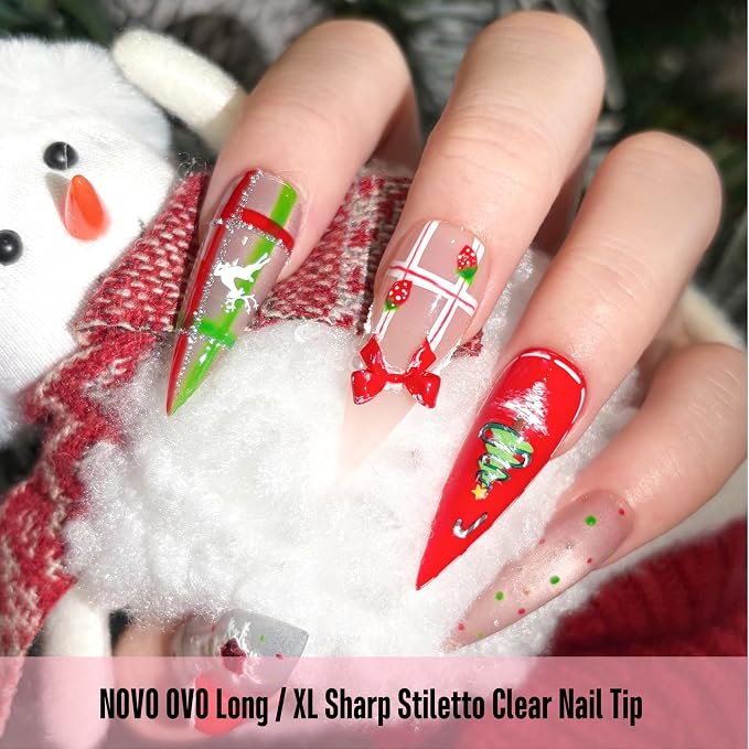 Long XL Clear Sharp Stiletto Nail Tips 480