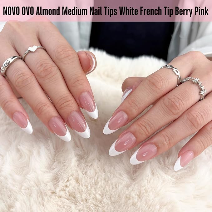 Almond White French Tip Berry Pink