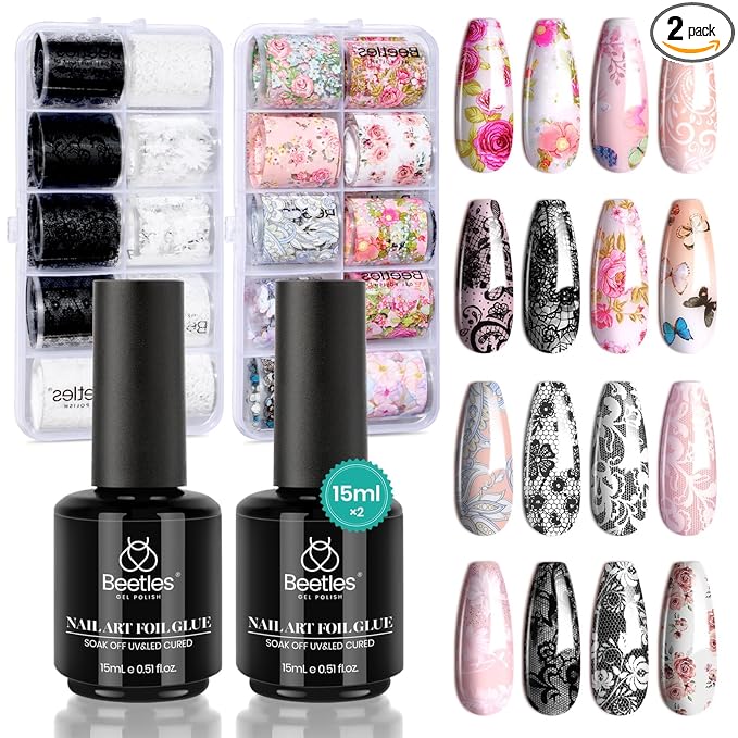 2Pcs Nail Foil Glue with Lace Stickers