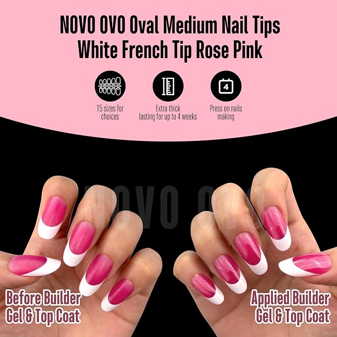 Oval White French Tip Rose Pink