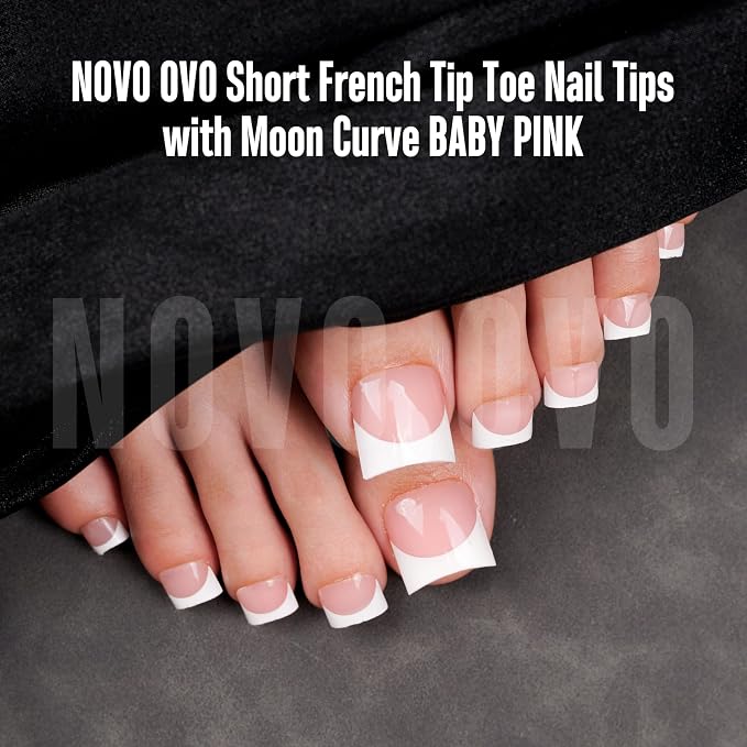Short Sharp Square Toe Nail Tips with Moon Curve White French Tip Baby Pink