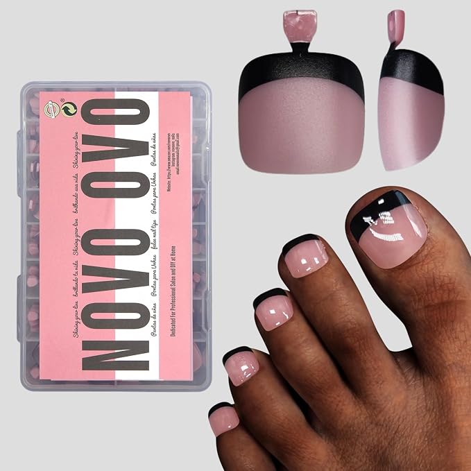 Black French Tip Toenails Berry Pink