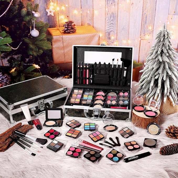 Golden Brown Train Case with Makeup Kit