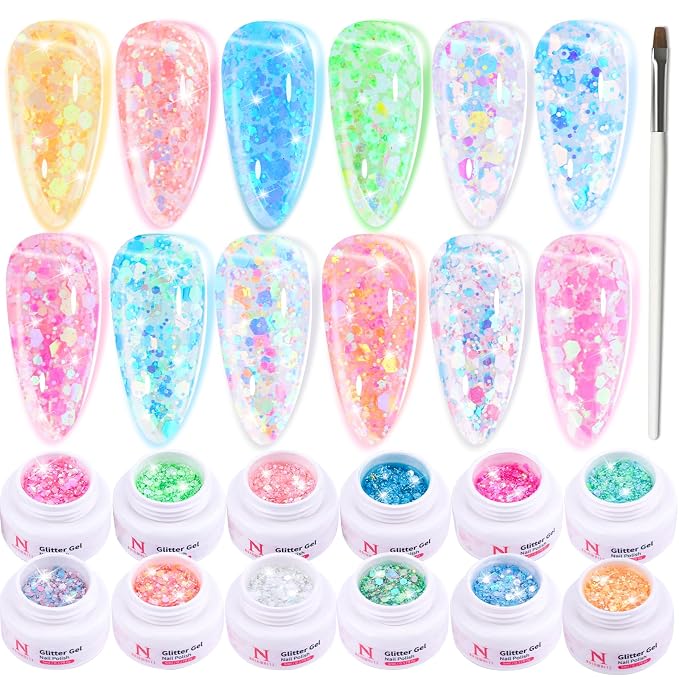 Glitter Solid Gel Nail Polish Set - 12 Colors
