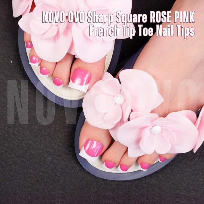 Sharp Square Toe Nail White French Tips Rose Pink