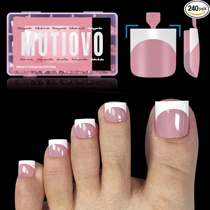 Sharp Square French tip Toe Nail Tips Berry Pink
