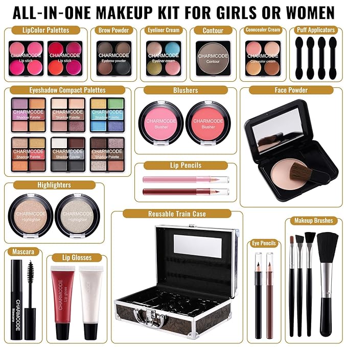 Golden Brown Train Case with Makeup Kit