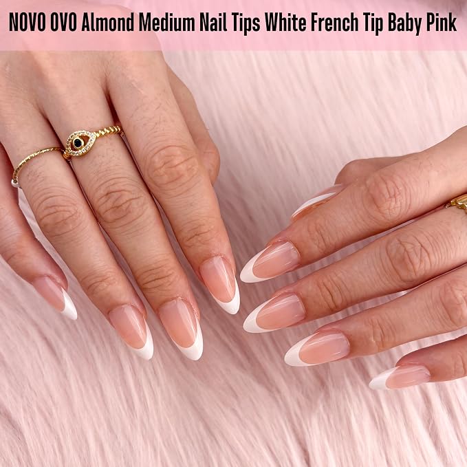 Almond White French Tip Baby Pink