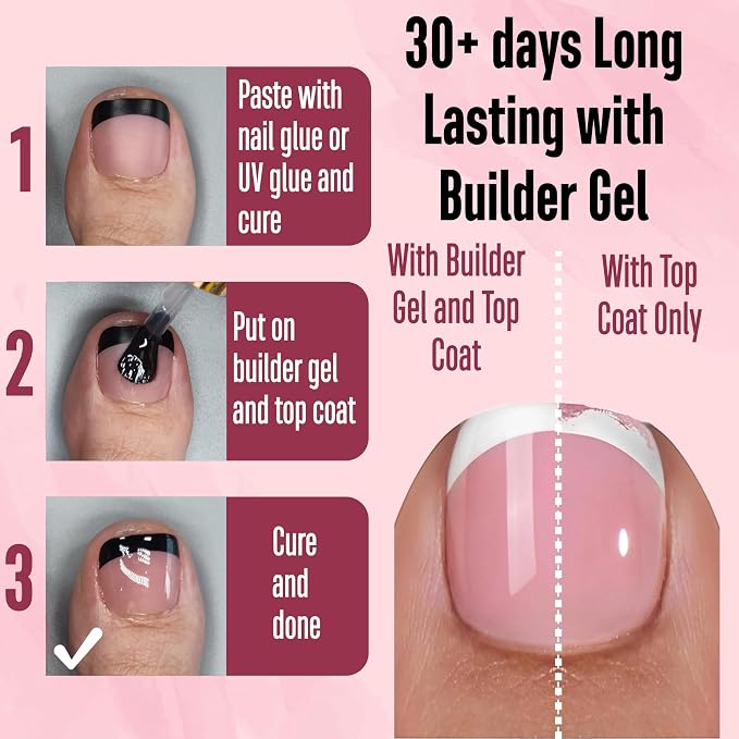 Black French Tip Toenails Berry Pink