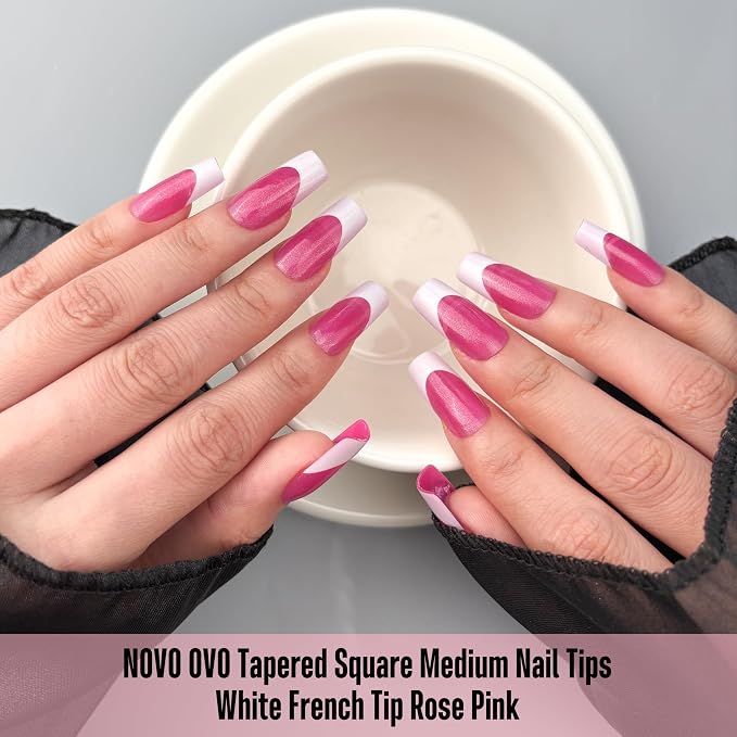 Square White French Tip Rose Pink